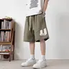 Shorts Patchwork com Letras Grandes para Homens, Marca da Moda, Versátil, Cintura Elástica, Calças Casuais Soltas de Cinco Pontos para Adolescentes, Calças de Comprimento Médio Masculinas
