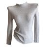 Camiseta Base Tejida Gris con Borde de Oreja de Madera para Mujer Primavera y Otoño Nuevo Suéter de Cuello Alto Medio Ajustado Top Combinable