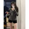 Sudadera con capucha fina composite Huamian para mujer, cárdigan de otoño con cremallera, top deportivo versátil para yoga, moderno y versátil