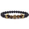 Pulseira masculina de berloque com zircônia micro-cravada coroa dupla direta de fábrica, pulseira de contas foscas, pulseira de miçangas, joia para presente