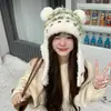 Chapéu de Pelúcia para Mulheres no Outono e Inverno, Gorro à Prova de Frio com Proteção de Orelha de Urso, Chapéu de Tricô Quente, Chapéu Lei Feng que Afina o Rosto, Moderno