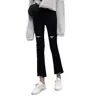 Jeans preto rasgado feminino calça flare de nove pontos petite feminina primavera fina cintura alta oito pontos micro flare calça feminina
