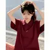 Nueva camiseta de manga corta de algodón puro de color liso, estilo nicho de alta gama con cuello, estilo universitario, corte holgado, polo para mujer