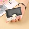 Billetera para mujer estudiante estilo coreano corta plegable monedero triple tarjetero costuras estampado color de contraste monedero