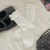 Meias de Renda Branca Outono e Inverno para Mulheres Jk Listradas Verticais Estilo Coreano Meias Largas de Menina Lolita Meia-Calça Meia de Algodão
