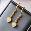 Pendientes de Plata 925 para Mujer, Pendientes de Jade Blanco Hetian con Forma de Corazón, Ganchos para Oreja de Ágata Roja del Sur de Moda Vintage, Pendientes de Nicho de Instagram
