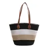 Bolsa de Palha Transfronteiriça Estilo Coreano Tecida Retrô Patchwork de Ombro Único com Cores Contrastantes, Bolsa Casual Elegante e Versátil para Férias para Mulheres