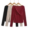 Camiseta Elegante de Manga Larga con Pliegues y Escote en V Cruzado, Estilo Puramente Sexy, Nueva Moda de Primavera, Top Versátil Ajustado