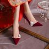 Zapatos de Boda para Mujer, Zapatos de Novia Cómodos, Zapatos de Boda He Xiu Estilo Chino, Tacones Rojos de Punta de Doble Propósito con Acabado de Alta Gama