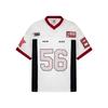 Camisa Esportiva de Manga Curta com Gola V e Painéis de Malha Estampados Alfanuméricos Americanos para Homens e Mulheres, Solta, Casual, com Ombro Direito
