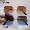 Nuevas Gafas de Sol de Moda Irregulares Sin Marco 2026 para Mujer con Lentes Oceánicas Metálicas Degradadas y Protección UV