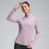 Define chaqueta de yoga para mujer, con cremallera, de manga larga, tejido cepillado, cuello alto, elástica, corte ajustado, top deportivo de yoga