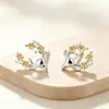 Brincos de prata de lei S925 com chifre de veado dourado, estilo coreano, modernos e simples, brincos de design versátil para mulheres