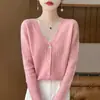 Suéter versátil para mujer adelgazante al por mayor, elegante abrigo cárdigan nuevo holgado, top de punto 2026 cuello en V
