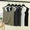 Nuevo top sin mangas de verano para mujer talla grande con cuello doble en U, camiseta básica elástica suelta de modal sin mangas, top casual versátil
