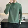 Moderna Nova Camisa de Base Pulôver Masculino Outono/Inverno Gola Redonda Botão de Sapo Espessado Retrô Casual de Negócios