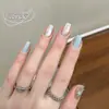 Uñas Cortas Portátiles Estilo Crema, Manicura Francesa Fresca Pequeña Ojo de Gato Color Contrastante, Uñas Lindas para Fiesta de Estudiantes, Removibles