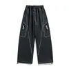 Ropa de Trabajo Jianheng Pierna Curva Pierna Recta Holgado Americano Tallas Grandes Engordado Extra Grande Exterior Desestructurado Patchwork Pantalones Casuales de Pierna Curva