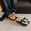 Pantuflas Cerradas de Suela Gruesa para Mujer, Pantuflas Semi-Cubiertas, Nuevo Estilo Otoño e Invierno, Piel de Vaca, Lana Cálida, Pantuflas Planas para Exteriores para Mujer