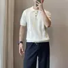 Camiseta jacquard de punto casual estilo old money con textura, manga corta para hombre, polo holgado de alta gama para hombre, nuevo