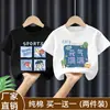 Camiseta moderna de manga corta estampada para niños pequeños, holgada y versátil, top de algodón puro con cuello redondo y diseño de dibujos animados estilo coreano