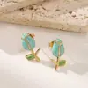 Pendientes de Acero Inoxidable 304 con Goteo de Aceite de Flor de Rosa de Moda y Elegantes para Mujer, No se Desvanecen, Pendientes de Lujo Ligero de Alta Gama, Venta al por Mayor