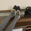 2025 Novo Estilo Sapato Mary Jane Feminino de Bico Quadrado com Forro de Lã Fleece e Salto Médio com Uma Tira para o Dia a Dia