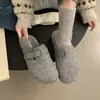 Medias zapatillas Birkenstock retro de lana estilo bosque, punta redonda, lindas y peculiares, para mujer, suela gruesa, forradas de felpa, cálidas, zapatos peludos negros y grises