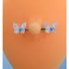 Venta directa del fabricante: Piercings de pezón de mariposa, Aretes de acero inoxidable con parte trasera plana y pedrería, Pendientes de rosca para mujer, Circonitas azules y rosas