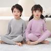 Terno de roupa interior térmica de lã infantil para meninos e meninas forrado de lã de seda média e grande roupas infantis de outono e calças de outono gola semi-alta roupas para casa