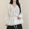 Camisa larga de manga larga con cordón para adelgazar para mujer
