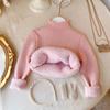 [en stock] Suéter de cachemira de una pieza para niños Nuevo suéter de otoño e invierno para niñas Cuello medio alto forrado de vellón Engrosado para niñas