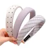 Diadema de Esponja Estilo Academia Francés para Mujer, Diadema de Cuadros Morados con Puntos de Alto Nivel que No Aprieta la Cabeza, Accesorio para el Cabello