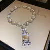 Collar de Corazón de Flor de Diamante Cuadrado Transfronterizo Europeo y Americano Cadena para Clavícula de Lujo Ligero Gama Alta Exagerado Nicho Versátil
