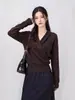 Suéter de lana tipo pullover, elegante, maduro y casual, nuevo para principios de otoño, color liso, cuello en V, manga larga, entallado a la cintura, top para mujer