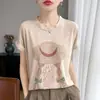 Camiseta estampada de manga corta estilo coreano para mujer, fina y transpirable para verano, nuevo modelo 2026, cuello redondo, corte holgado, top versátil y elegante