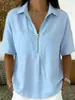 2026 Verão Novo Estilo Amazon Wish Comércio Exterior Transfronteiriço Camisa Feminina Moda Cor Pura Zíper Manga Curta Camiseta para Mulheres
