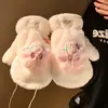 Lindos Guantes de Ciclismo de Invierno de Peluche para Mujer con Cinco Dedos, A prueba de Viento, A prueba de Frío, Engrosados, Cálidos y Se Pueden Usar Alrededor del Cuello