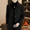 Chaqueta de Otoño e Invierno para Hombre Tendencia Chaqueta con Estampado de Solapa Ropa de Trabajo Casual Atractivo de Gama Alta Versátil Top Engrosado Ropa de Hombre
