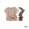 Amazon Comercio Exterior 2024 Invierno Nuevo Estilo Europeo y Americano para Mujer Sencillo Combinable Hombro Manga Corta Suave Camiseta Tejida
