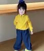 Conjunto de Otoño para Niña 2025 Nuevo Conjunto de Otoño Infantil Sudadera de Color Sólido para Bebé Niña Pantalones de Mezclilla de Lunares Modernos
