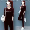 Chándal de Terciopelo Dorado de Talla Grande Nuevo Otoño Invierno Moda para Mujer Sudadera con Capucha Estilo Coreano para Mujer Conjunto Casual de Dos Piezas con Bordado