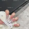 Unhas Feitas à Mão Swan Dream com uma Vibe Pura e Sedutora, Strass Brilhantes, Efeito Olho de Gato, Laço, Gentis e Deslumbrantemente Bonitas com uma Aura de Fada