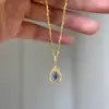 Collar Colgante de Plata de Ley S925 Chapado en Oro Borde Hueco Diamante Zafiro Natural de Gota de Agua Salada para Mujer, Cadena de Clavícula de Alta Gama y Exquisita