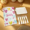 Prato de Jantar de Bolo de Aniversário Faca e Garfo Conjunto Prato de Papel Descartável Prato Espesso Assadeira Criativa Utensílios de Mesa Três em Um