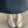 Primer Encuentro con los Nuevos Zapatos Mary Jane de Mujer para la Temporada, de 8 cm de Altura, Color Nude, con Moño, Punta Redonda y Tacón Grueso con Correa Única