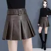 Saia de Couro PU Saia de Couro Feminina 2024 Outono e Inverno Nova Cintura Alta Saia Explosiva no Quadril Saia Evasê Saia Marrom Super na Moda