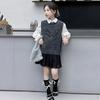 Conjunto de Colete para Meninas de Primavera, Nova Roupa Infantil de Primavera e Outono, Colete Infantil para Meninas, Camisa, Saia Curta Conjunto de Três Peças, Estilo Preppy