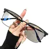 Óculos de Sol Masculino Estilo Coreano Bonito Retrô Meia Armação Lente Transparente Anti-Luz Azul Tendência Essencial Rosto Limpo Armação Quadrada de Metal de Luxo