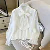 Camisa feminina elegante de outono estilo francês, com gola alta, gravata borboleta e manga longa, top de chiffon com design único